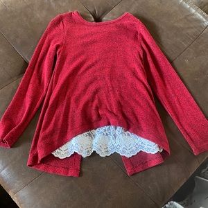 Girls Red Long Sleeve Shirt with Open Back Lace